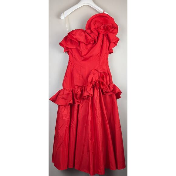 NWT Vintage Mike Benet Formals One Shoulder Flower Dress Taffeta Red 6 - Picture 1 of 10